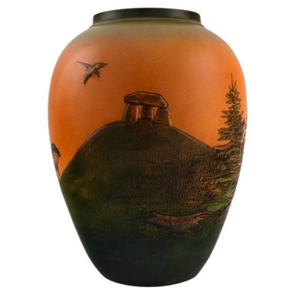 Ipsen's Denmark Vase In Glazed Ceramics Hand Painted Landscape 1920s/30s