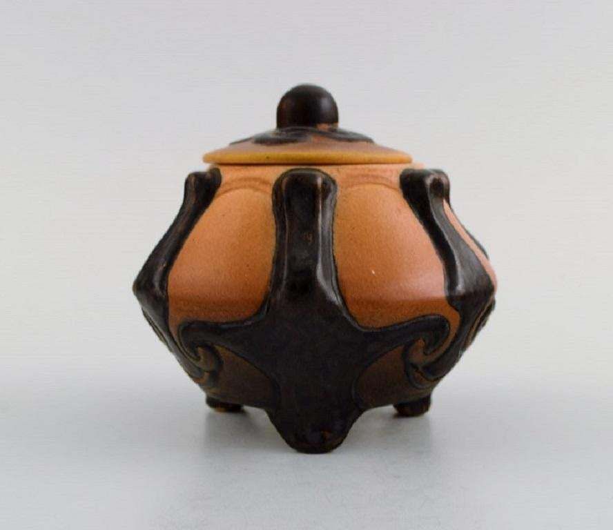 Ipsen's Denmark Art Nouveau Lidded Jar And Bowl In Hand Painted Ceramics photo for sale