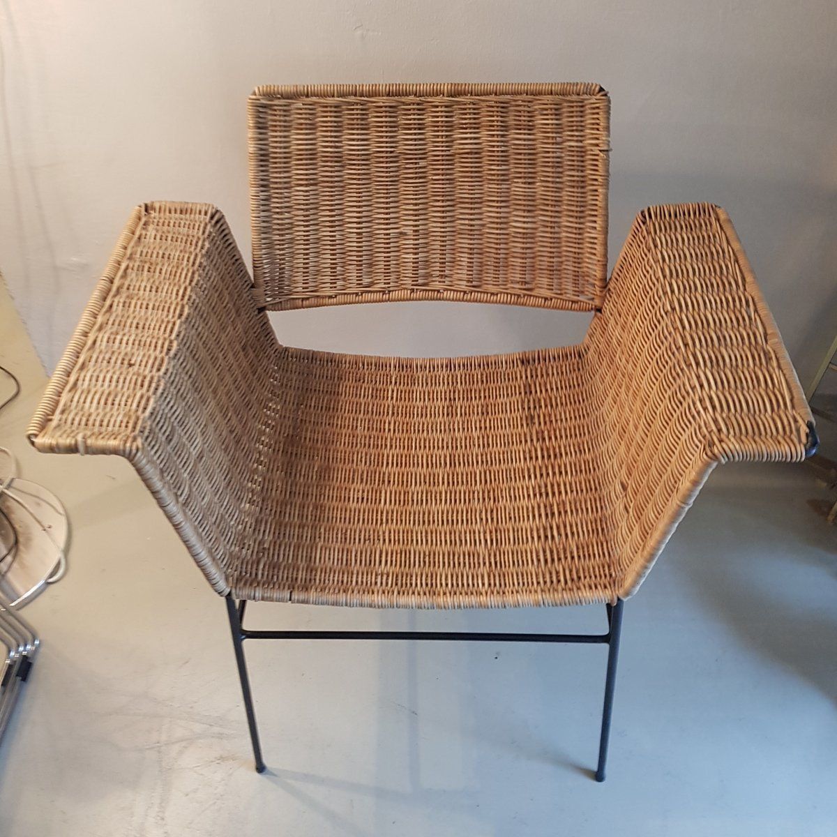 Mid Century German Wicker Armchair By Herta Maria Witzemann For Erwin Behr, 1960s photo for sale