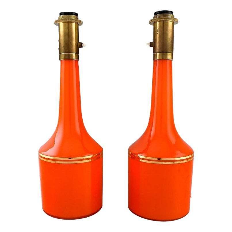 Anders Pehrson For Ateljé Lyktan, Two Large Table Lamps In Orange Art Glass photo vintage