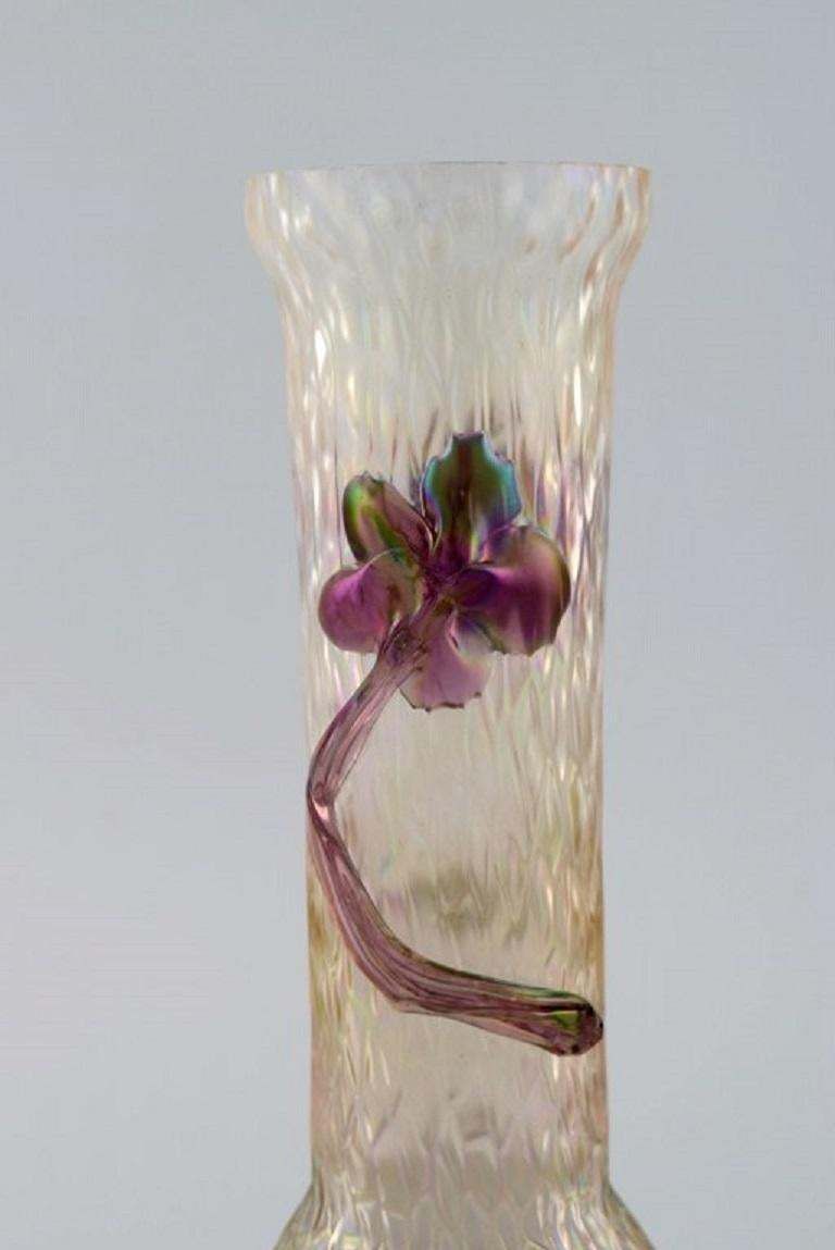 Lötz Art Nouveau Vase In Frosted Mouth Blown Art Glass With Purple Flowers photo furniture