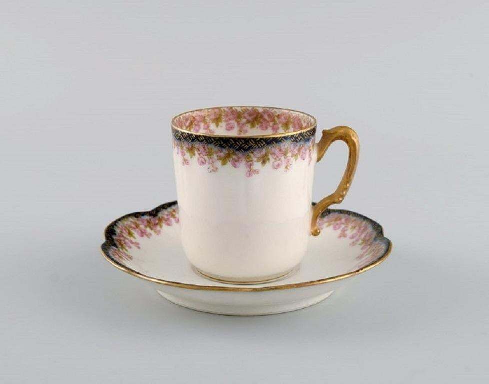 Limoges, France, 10 Mocha Cups With Saucers In Hand Painted Porcelain