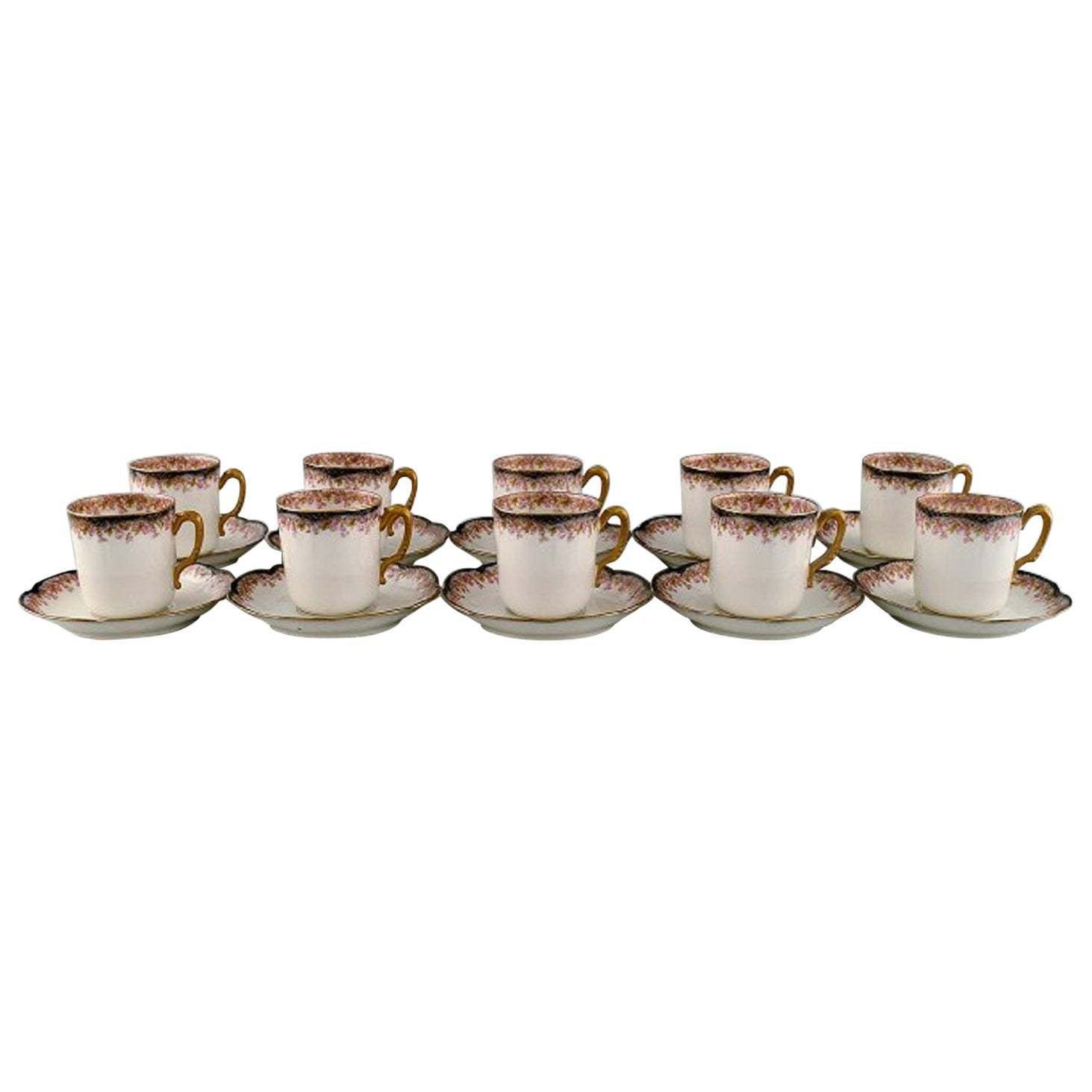 Limoges, France, 10 Mocha Cups With Saucers In Hand Painted Porcelain photo vinterior