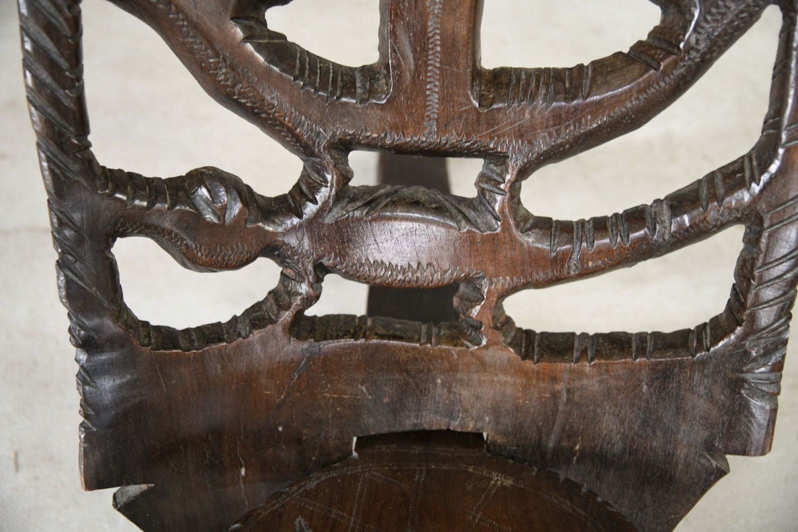 Carved African Palaver Chair, Early 20th Century photo vintage