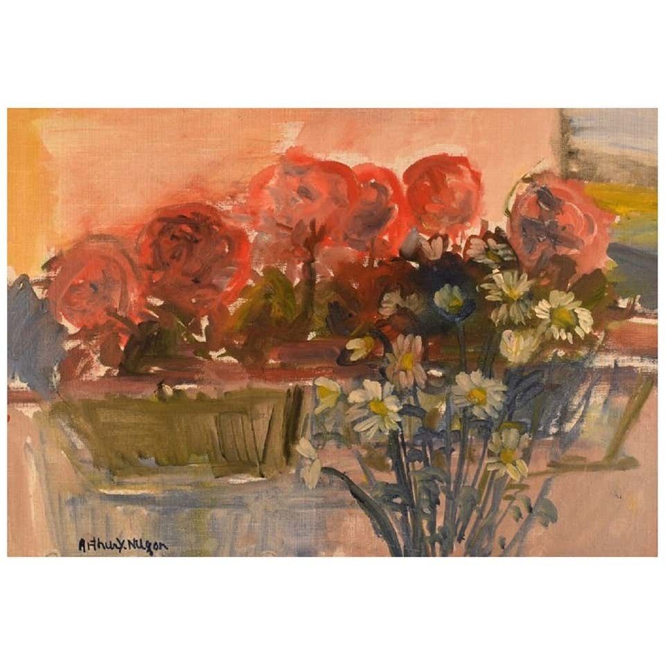 Arthur Y. Nilsson, Listed Swedish Artist. Oil/ Canvas. Arrangement With Flowers