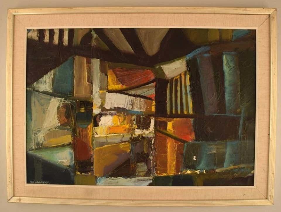 Alf Johansson '1934 2020', Swedish Artist, Oil On Canvas, Abstract Composition photo furniture