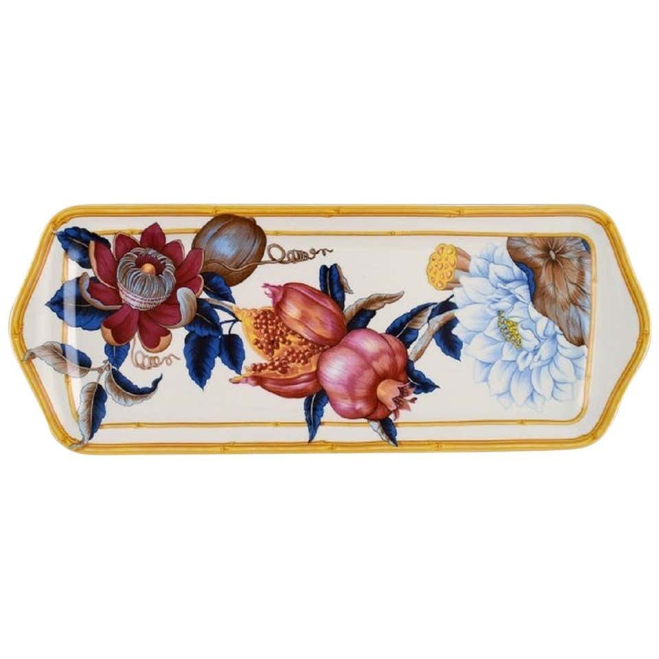 Porcelain Of Paris,"Tropical Aurore", Oblong Porcelain Tray With Flowers