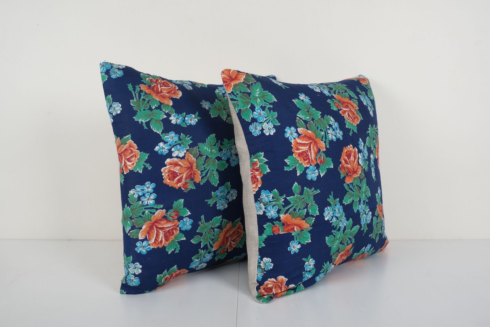 Set Floral Pillow Cases Made From Mid 20th Century Uzbek Cotton Printed Textile, 1960s photo for sale