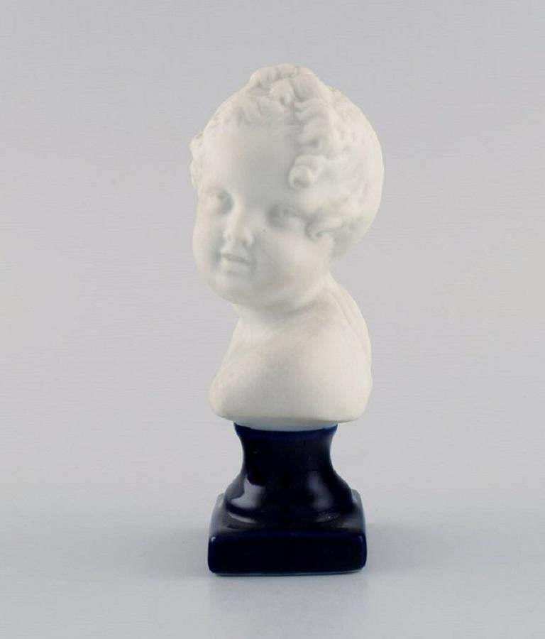Limoges France Biscuit Child Bust Stand With Dark Blue Glaze Classic Style photo buy
