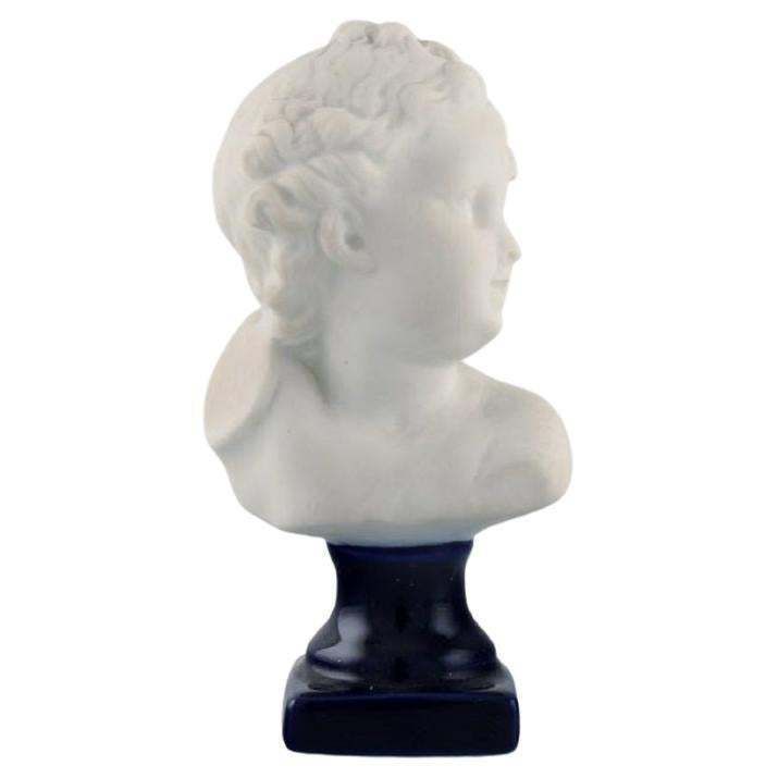 Limoges France Biscuit Child Bust Stand With Dark Blue Glaze Classic Style photo vintage