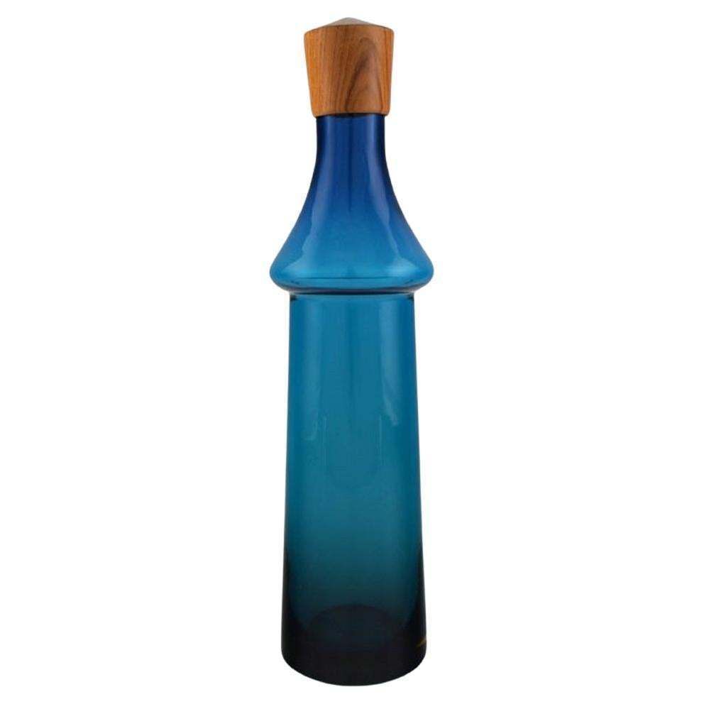 Göran Wärff For Pukeberg, Large Tropico Decanter In Blue Mouth Blown Art Glass