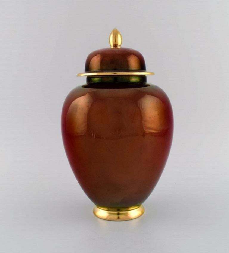 Carlton Ware, England, Large Rouge Royale Lidded Vase In Hand Painted Porcelain photo for sale