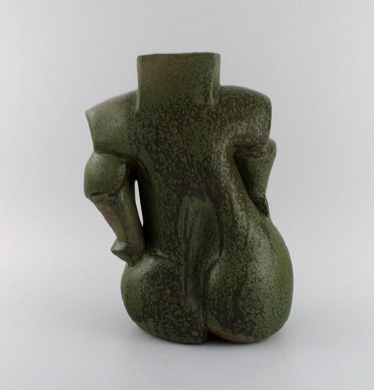 French Studio Potter. Organically Shaped Unique Vase In Glazed Stoneware. 1980s photo furniture