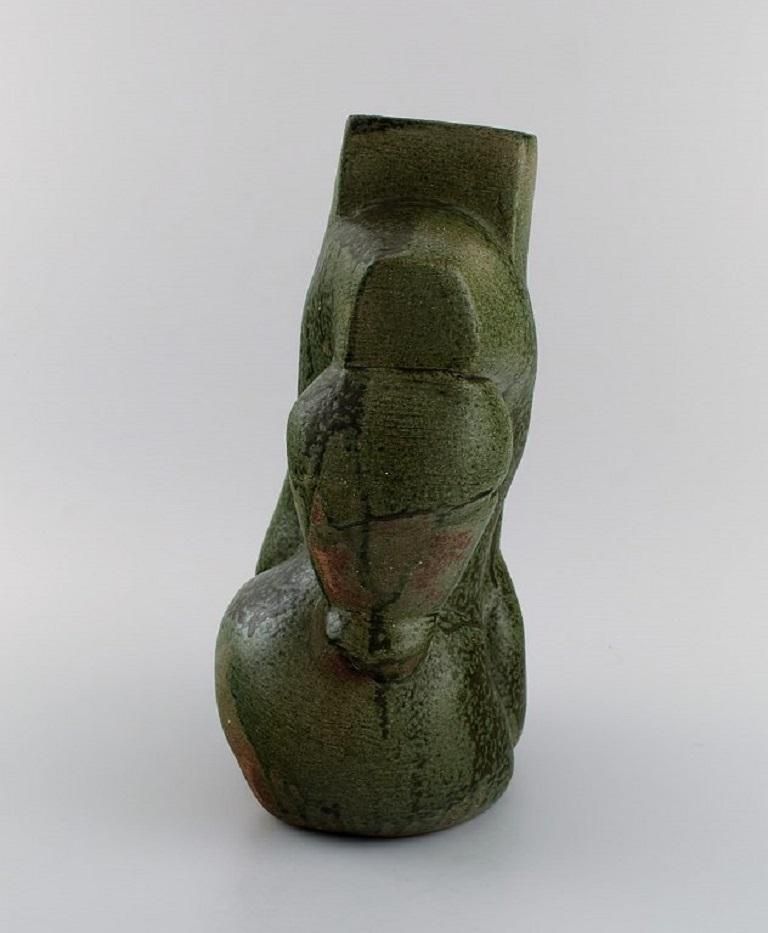 French Studio Potter. Organically Shaped Unique Vase In Glazed Stoneware. 1980s photo vinterior
