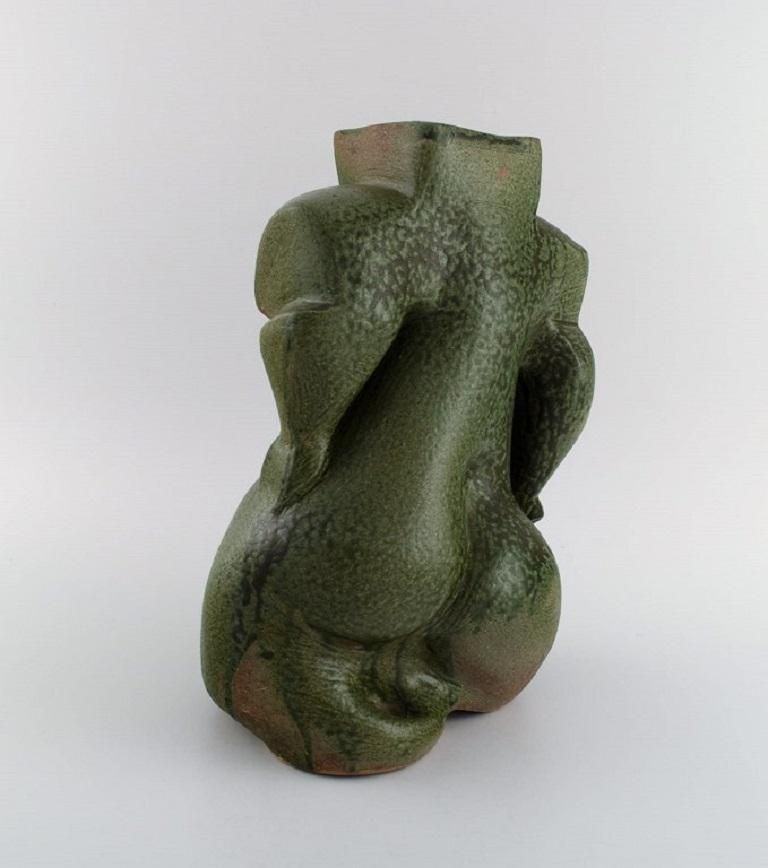French Studio Potter. Organically Shaped Unique Vase In Glazed Stoneware. 1980s photo buy