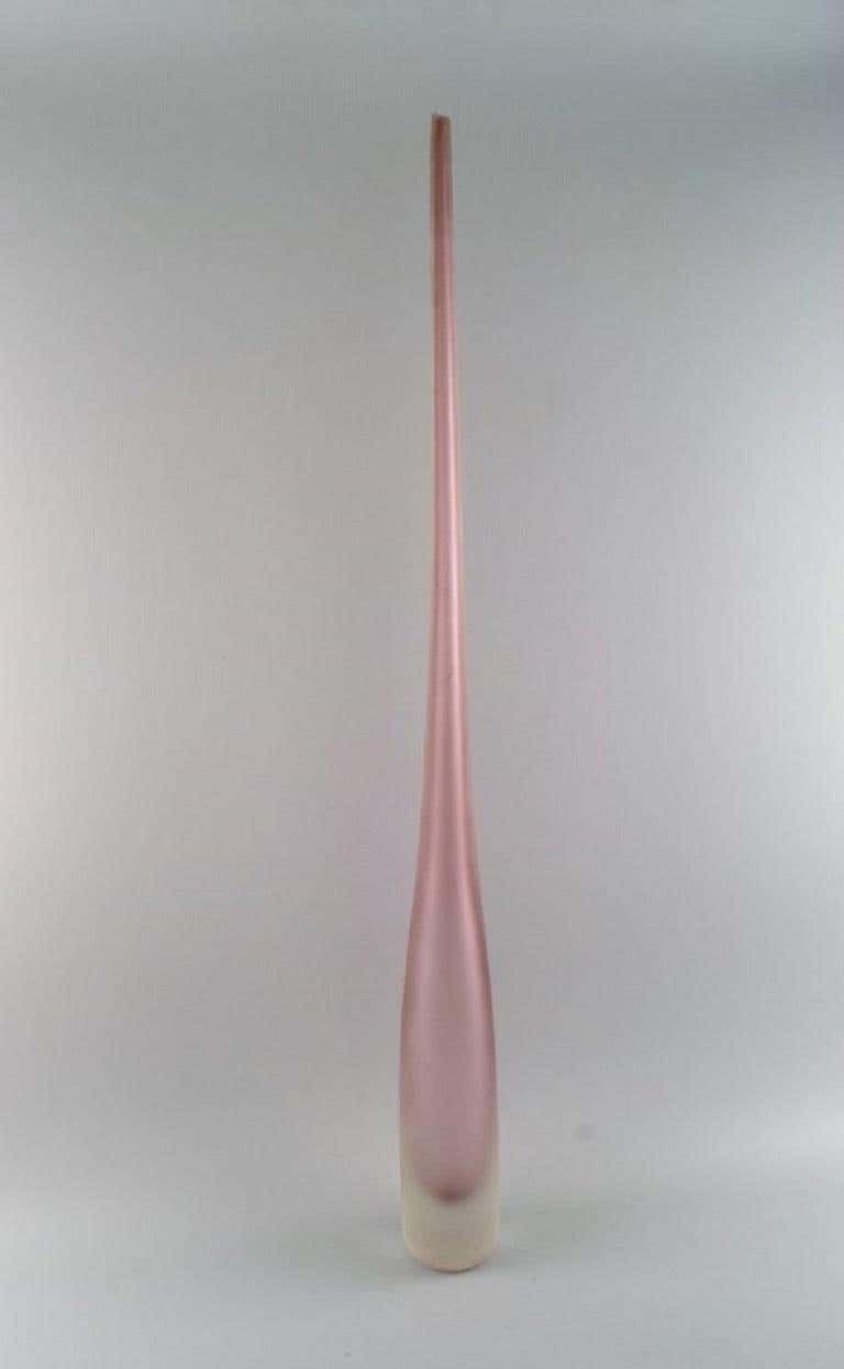 Colossal Murano Vase In Pink And Frosted Mouth Blown Art Glass photo for sale