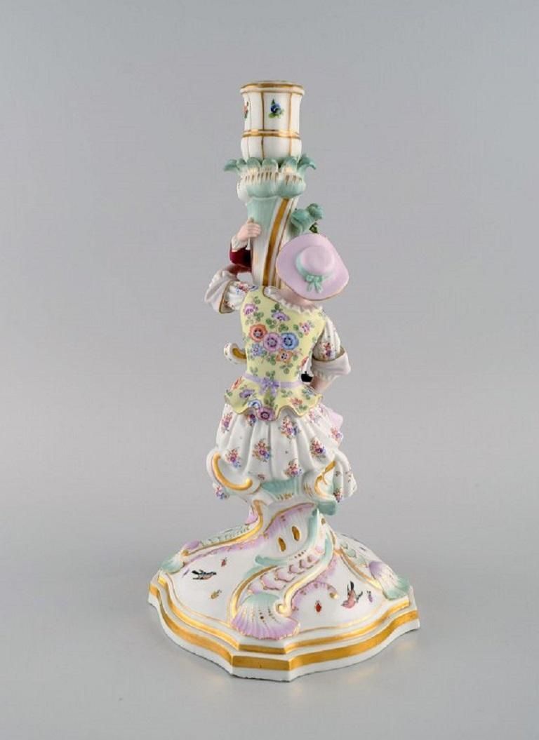 Antique Meissen Candlestick In Hand Painted Porcelain, Late 19th C photo Home Decor