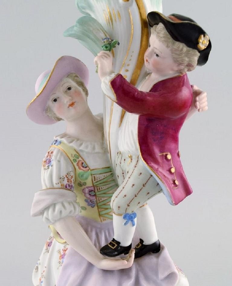 Antique Meissen Candlestick In Hand Painted Porcelain, Late 19th C photo buy