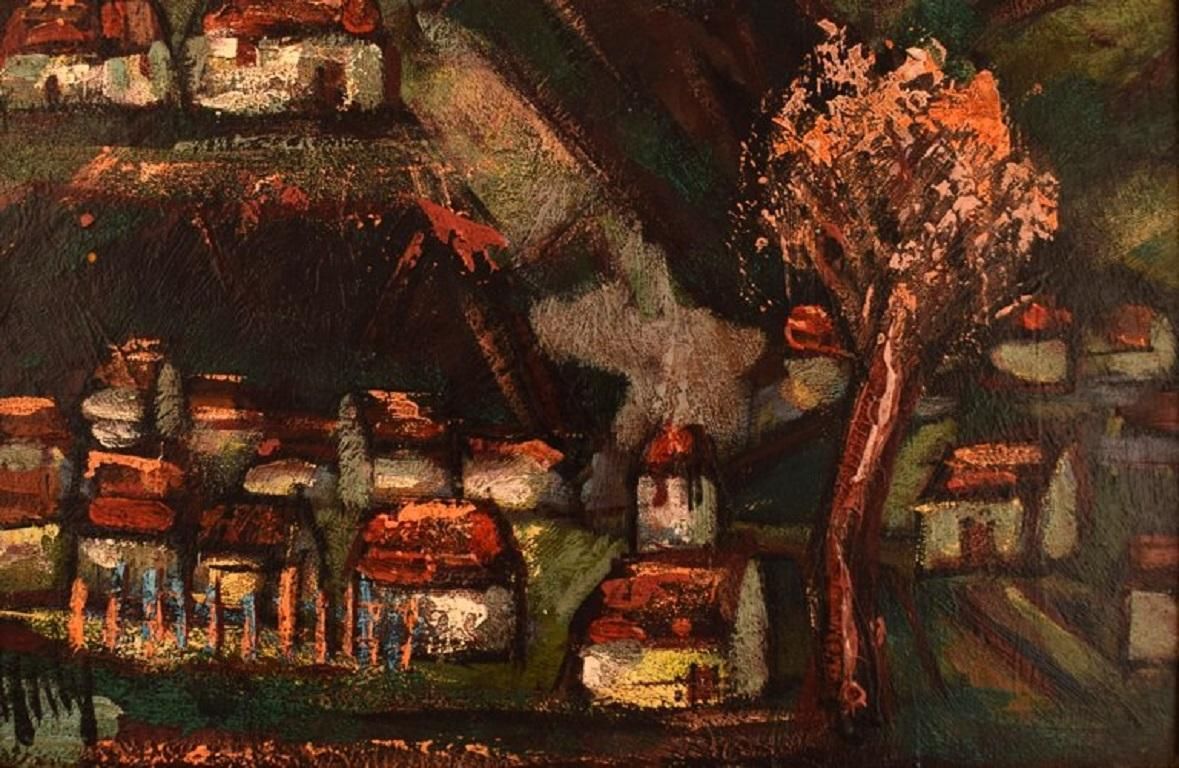 Henri D'anty, France, Oil On Board, Modernist Landscape With Houses photo 1083.0