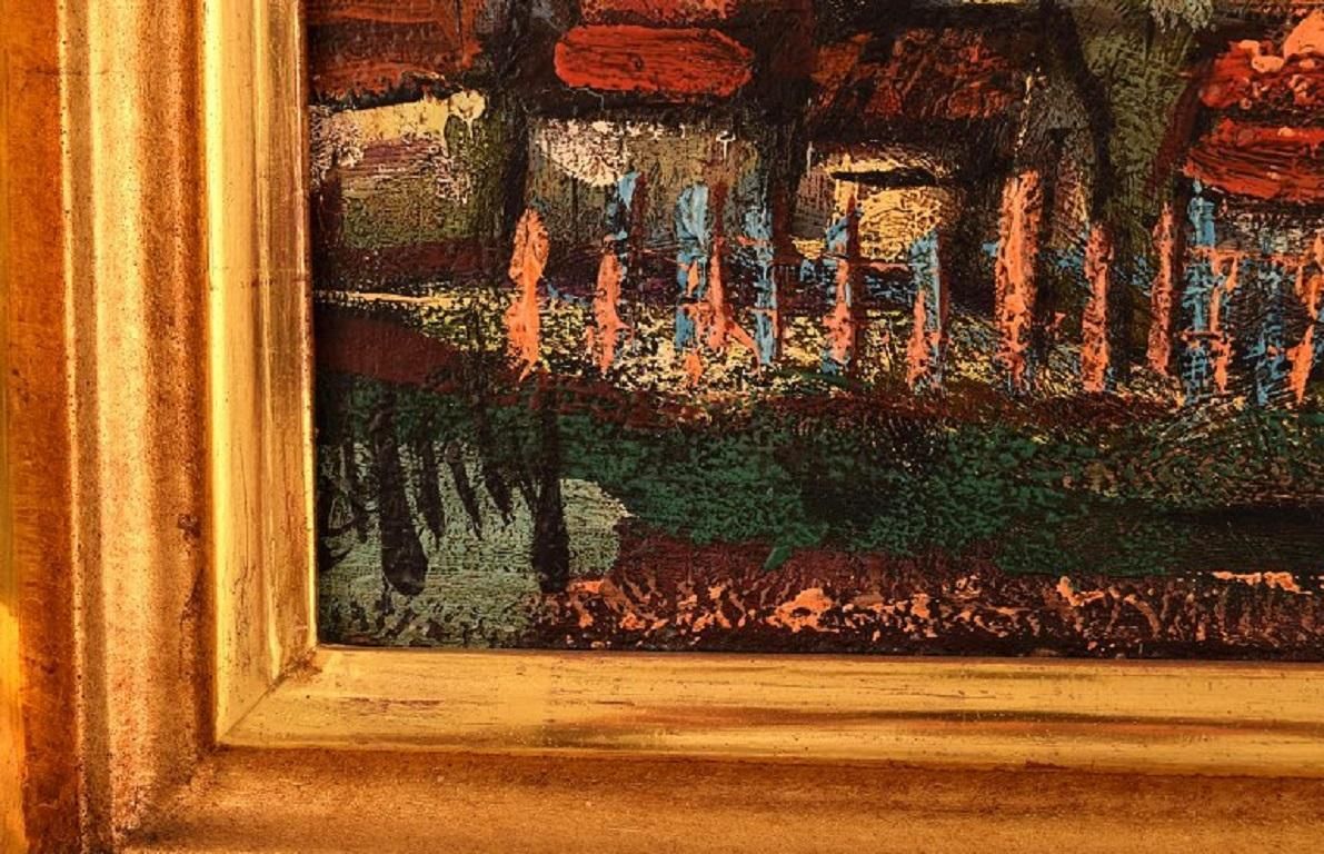 Henri D'anty, France, Oil On Board, Modernist Landscape With Houses photo vinterior