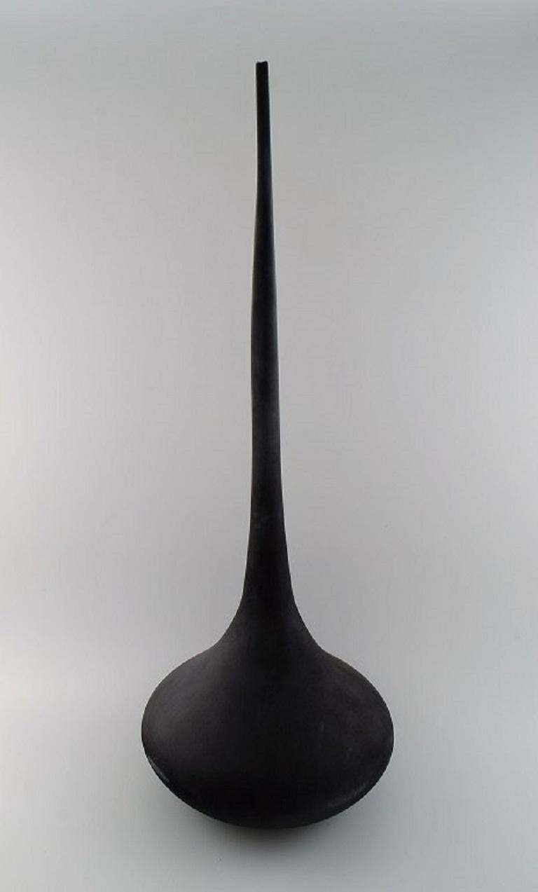 Colossal Drop Shaped Murano Vase In Matt Black Mouth Blown Art Glass. photo for sale