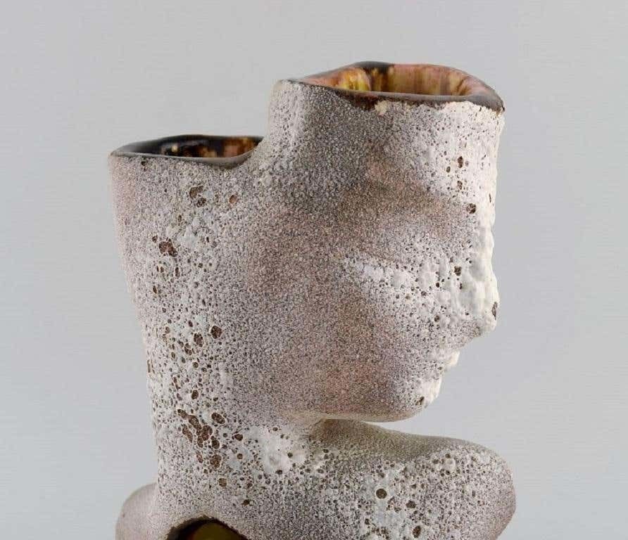 Vallauris, France. Sculptural Unique Vase In Glazed Stoneware, 1980s photo vinterior
