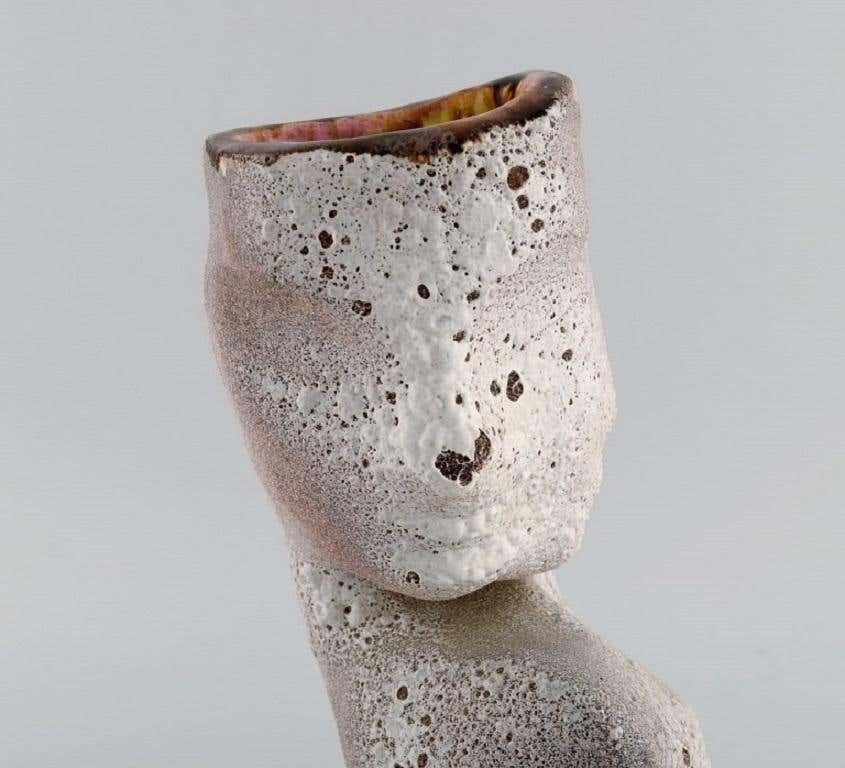 Vallauris, France. Sculptural Unique Vase In Glazed Stoneware, 1980s photo vintage