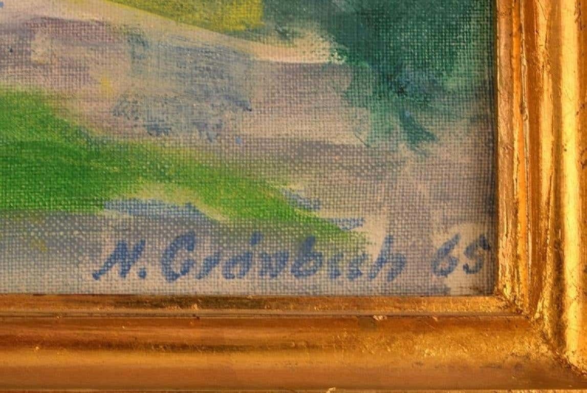 Niels Grønbech, Danish Painter, Oil On Board, Modernist Park Motif photo vinterior