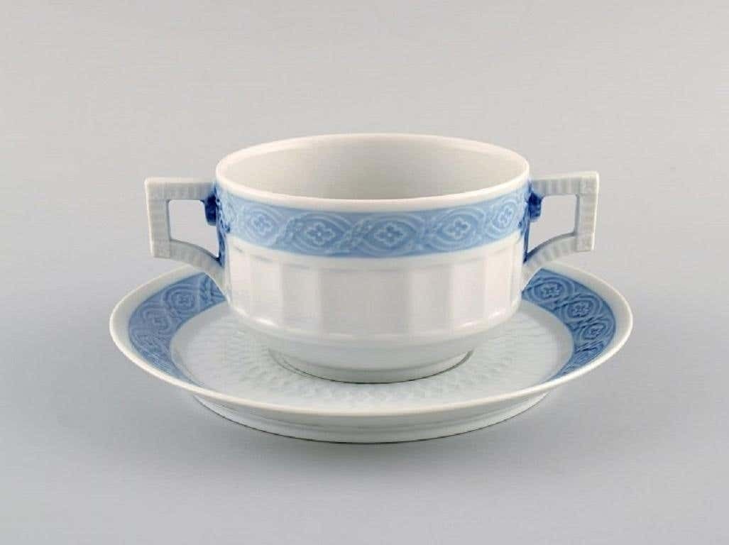 Three Royal Copenhagen Blue Fan Bouillon Cups With Saucers photo furniture