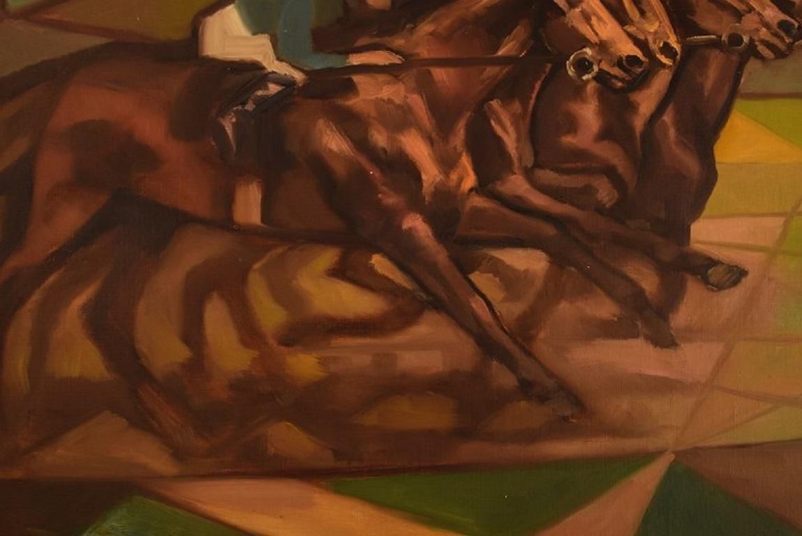 Curt Macell Listed Swedish Artist Oil On Canvas Jockeys On Horseback photo vinterior