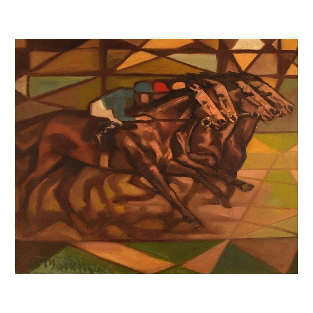 photo furniture Curt Macell Listed Swedish Artist Oil On Canvas Jockeys On Horseback