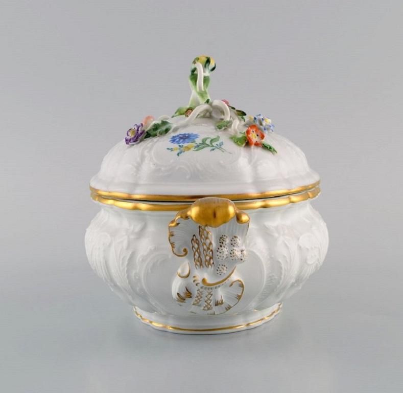 Meissen Porcelain Lidded Tureen With Hand Painted Flowers And Gold Edge photo furniture