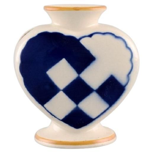 Aluminia Christmas Heart Vase  Candle Holder In Blue Faience