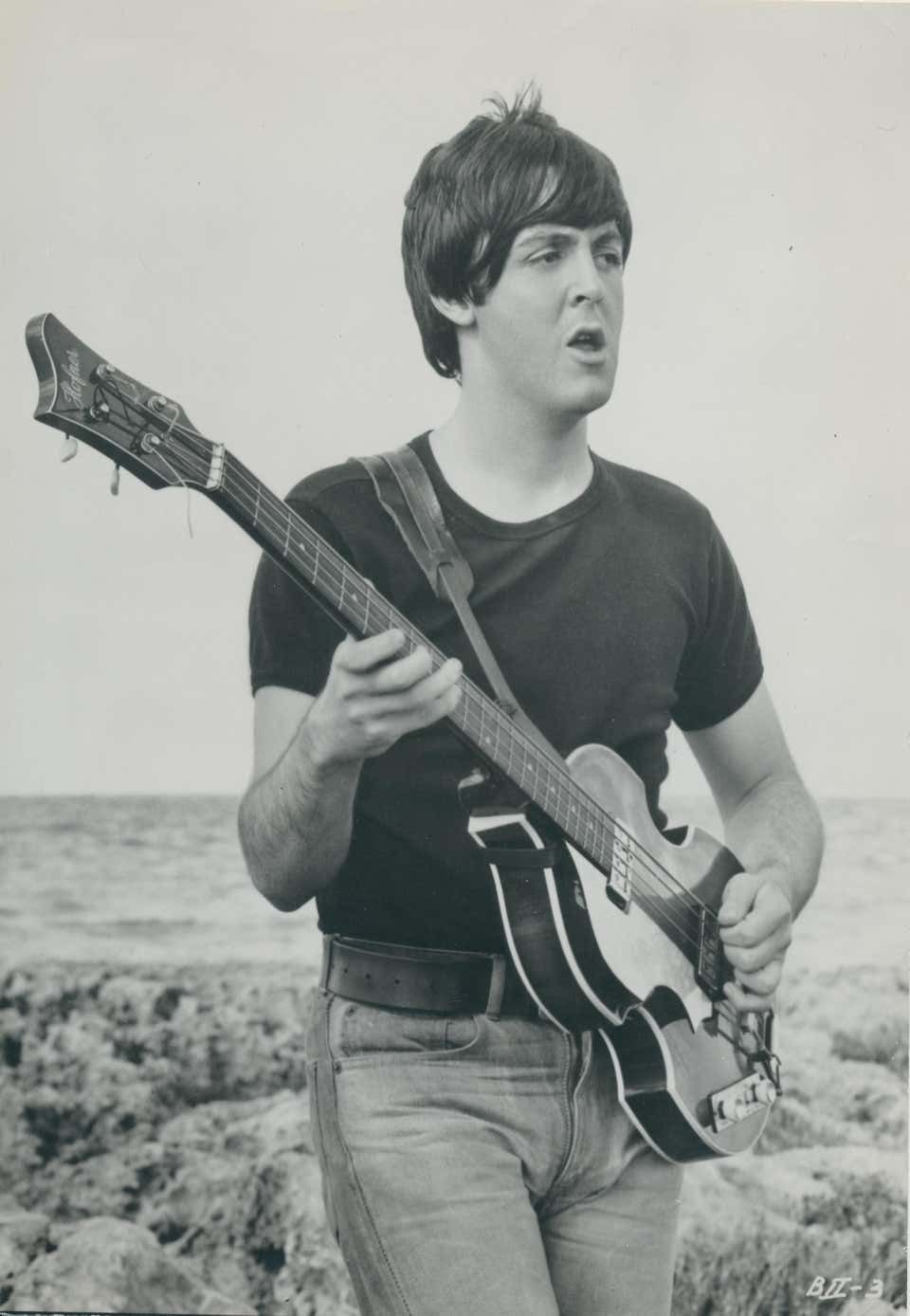 Paul Mccartney, Guitar, Black And White Photograph