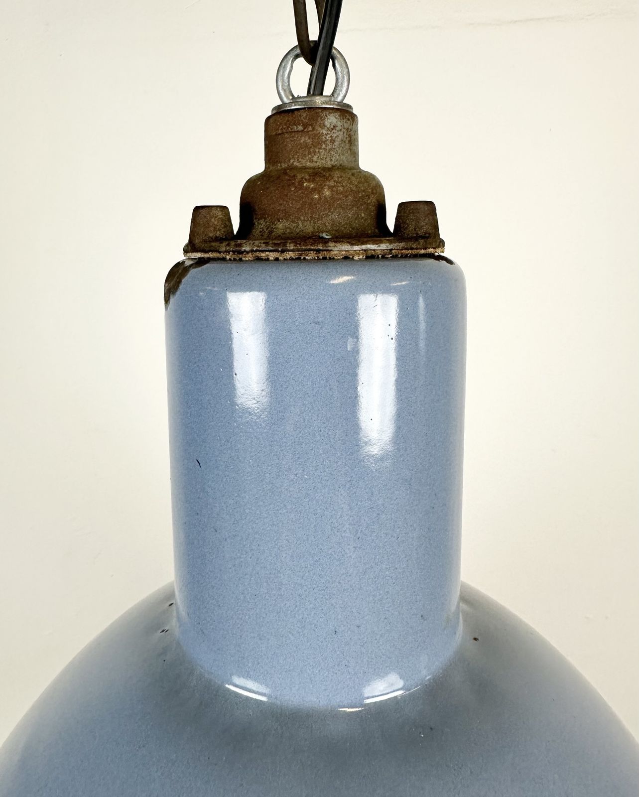 Bauhaus Blue Enamel Factory Pendant Lamp, 1950s photo 199.0