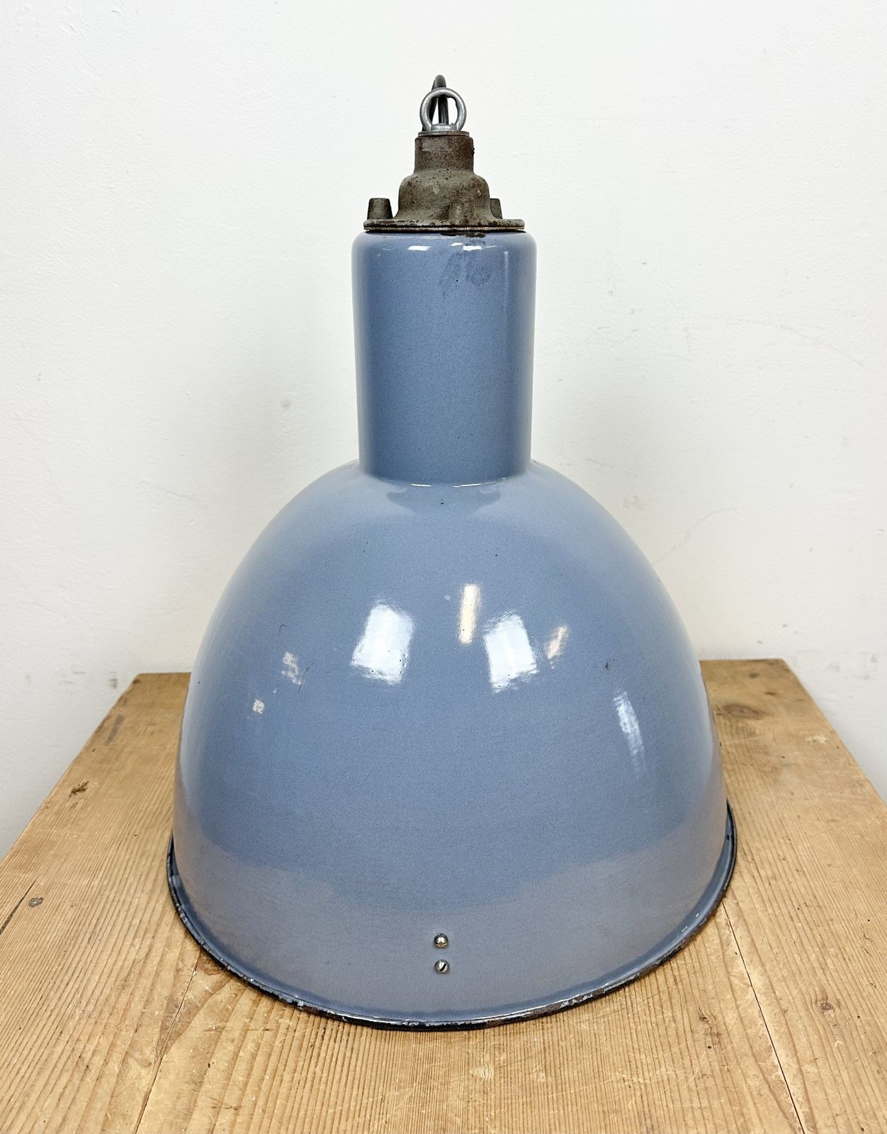 photo furniture Bauhaus Blue Enamel Factory Pendant Lamp, 1950s