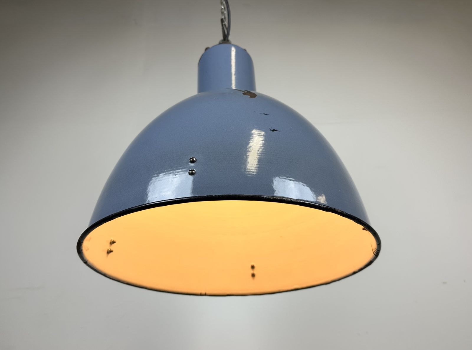 Lighting Bauhaus Blue Enamel Factory Pendant Lamp, 1950s photo