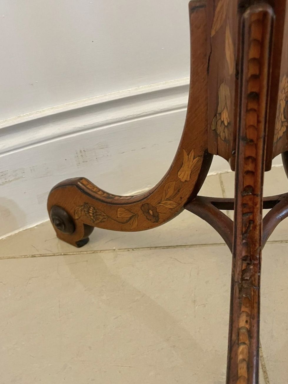 Antique 19th Century Quality Walnut Floral Marquetry Inlaid Candle Stand photo furniture