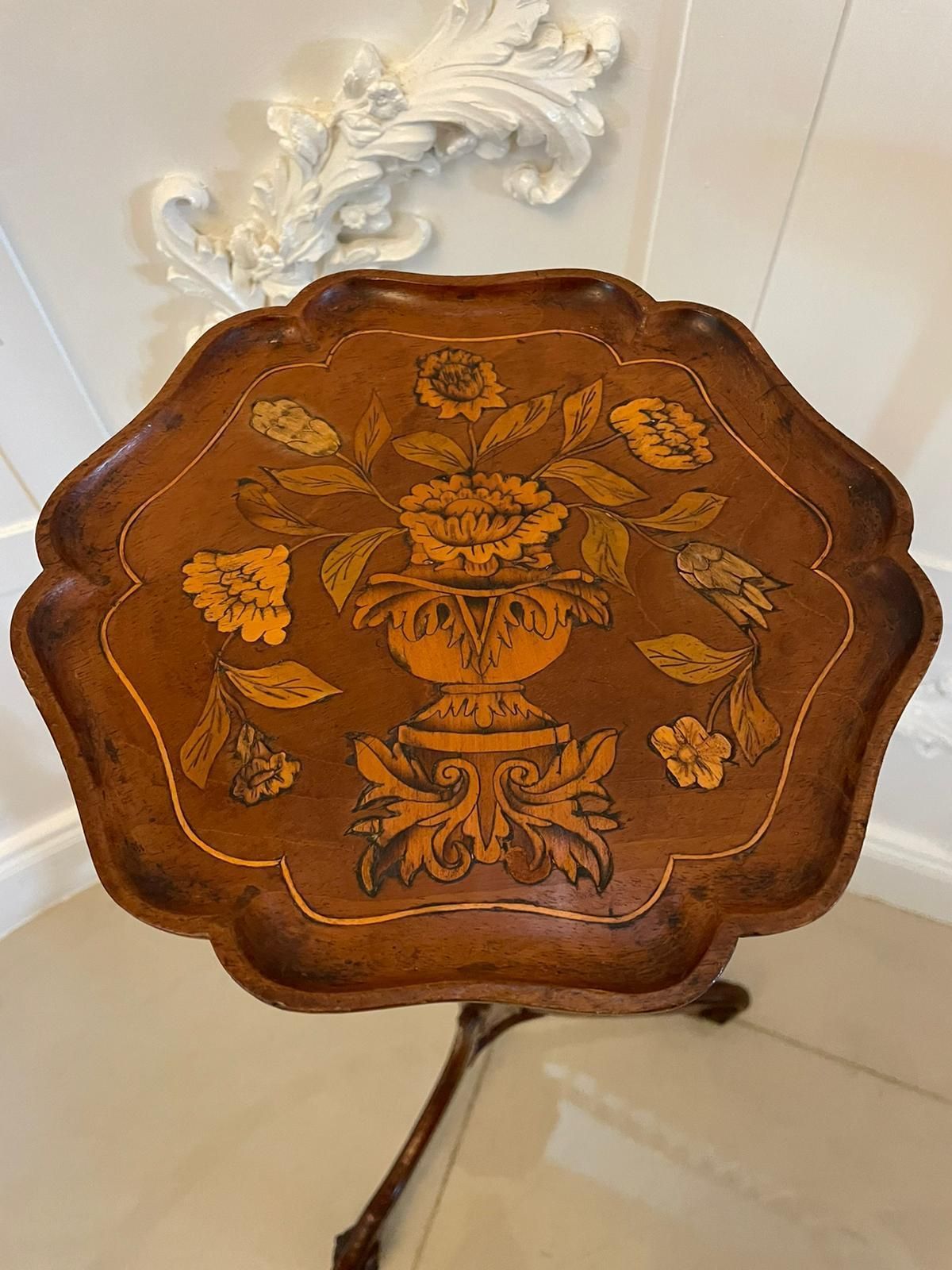 Antique 19th Century Quality Walnut Floral Marquetry Inlaid Candle Stand photo Furniture