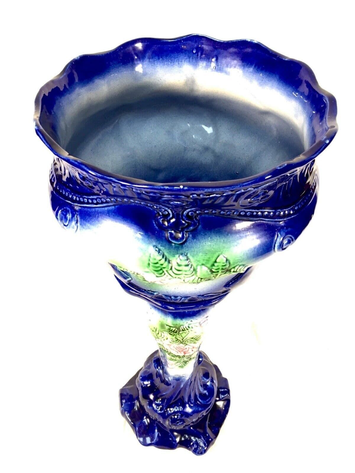 Antique Large Floor Standing Victorian Jardiniere & Stand C.1890 / Blue & White photo 299.0