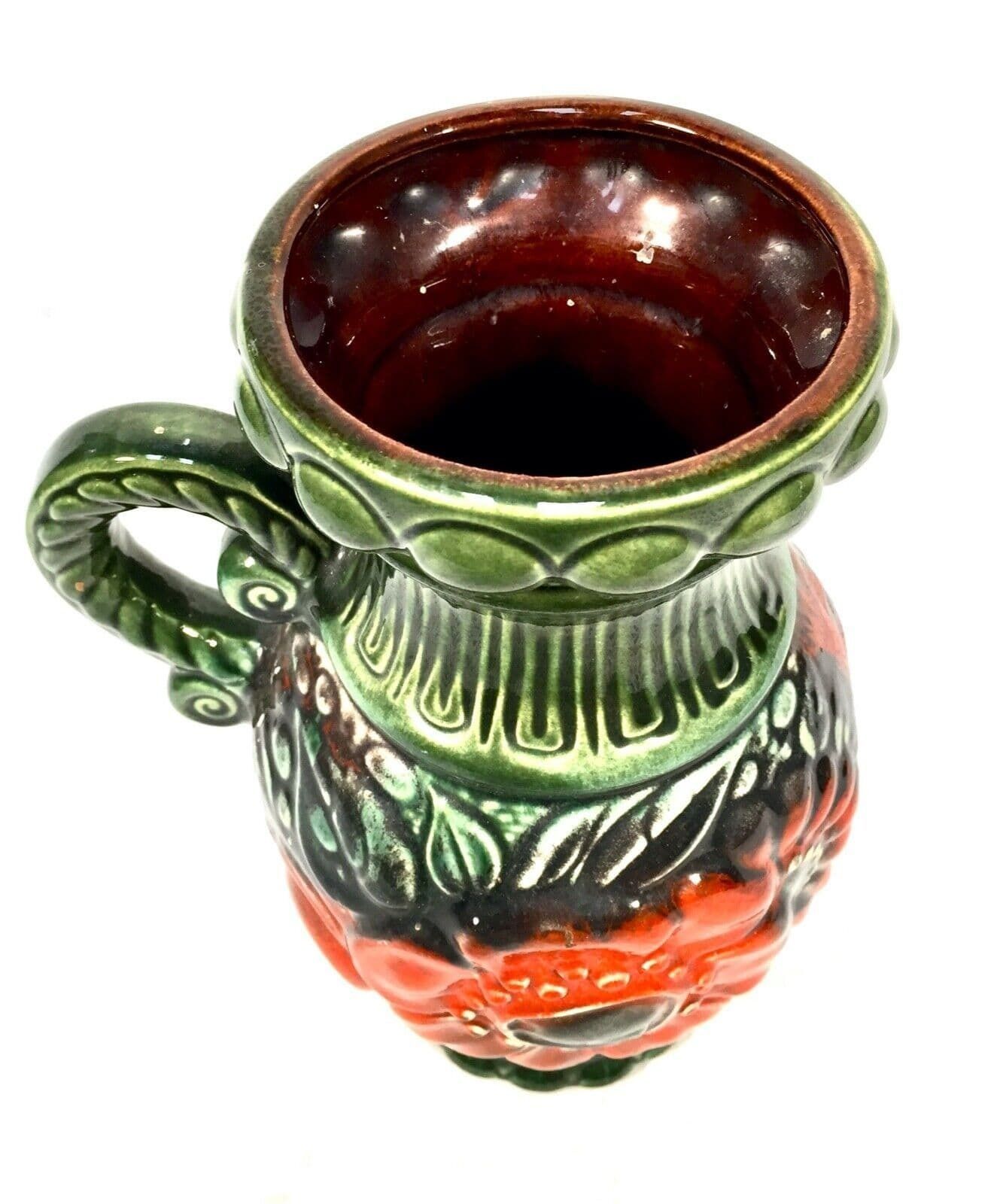 Vintage West German Pottery Vase / Jug / Green & Red / 1970s Retro photo 59.0
