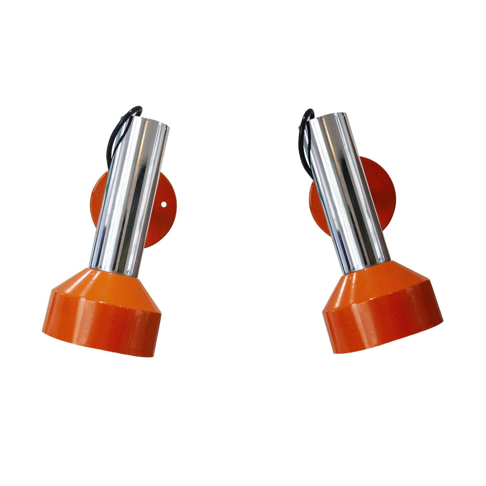 Modern Stilnovo Style Orange Chrome Pair Of Sconces, Italy, 1970. photo furniture