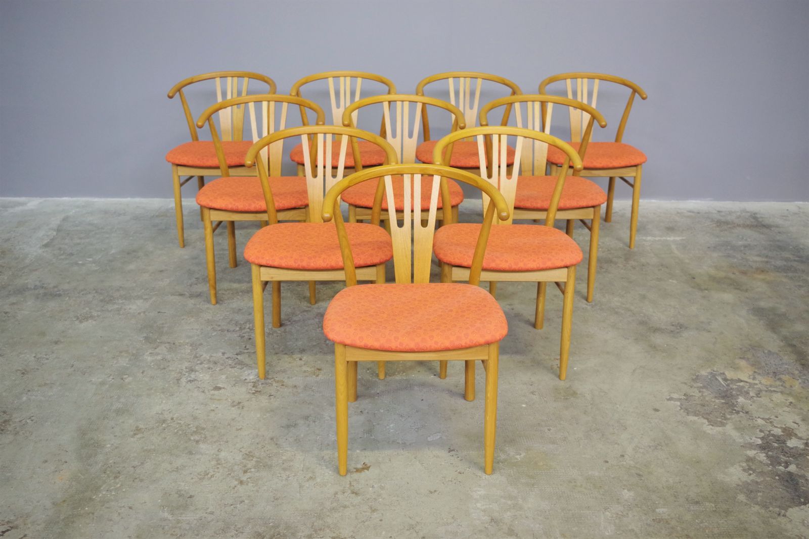 Furniture Set Of 11 New Modern Oak Chairs In Curved Wood photo