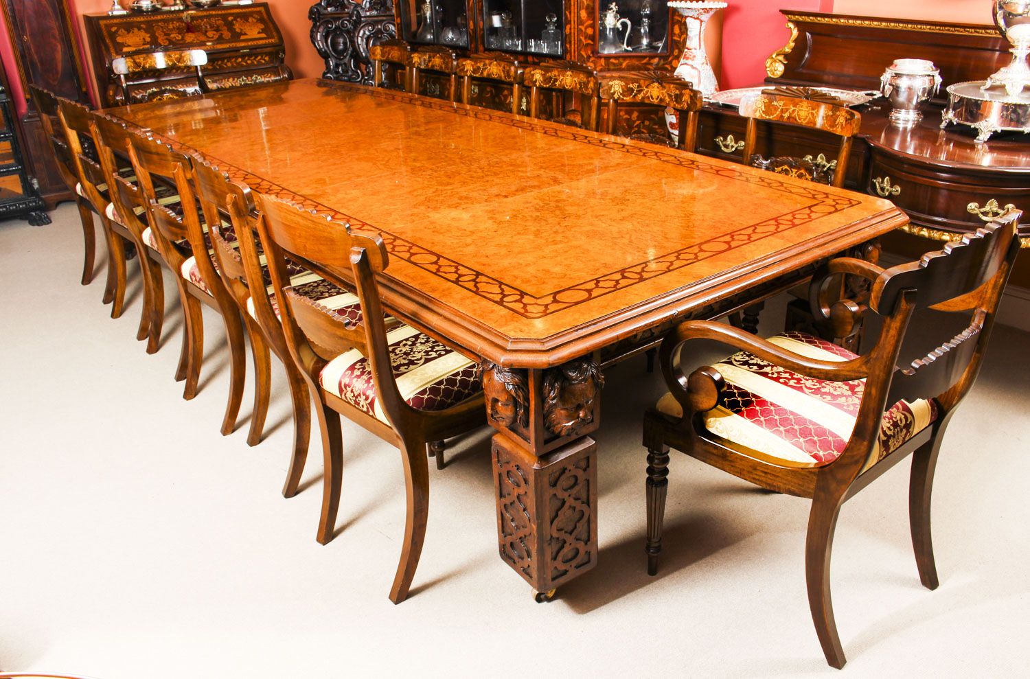 Antique 12ft Elizabethan Revival Pollard Oak Extending Dining Table 19th C photo vinterior