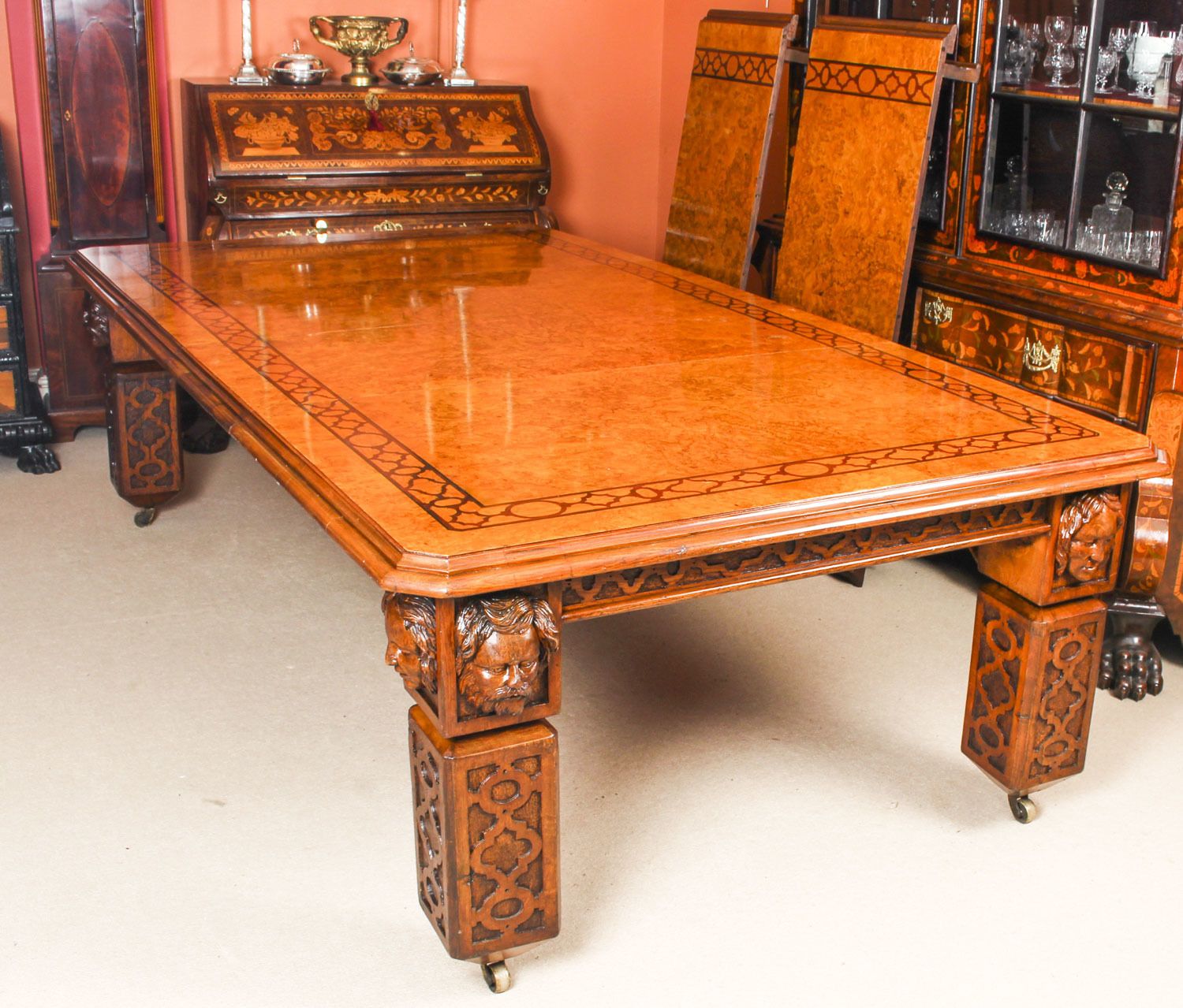 Antique 12ft Elizabethan Revival Pollard Oak Extending Dining Table 19th C photo vintage