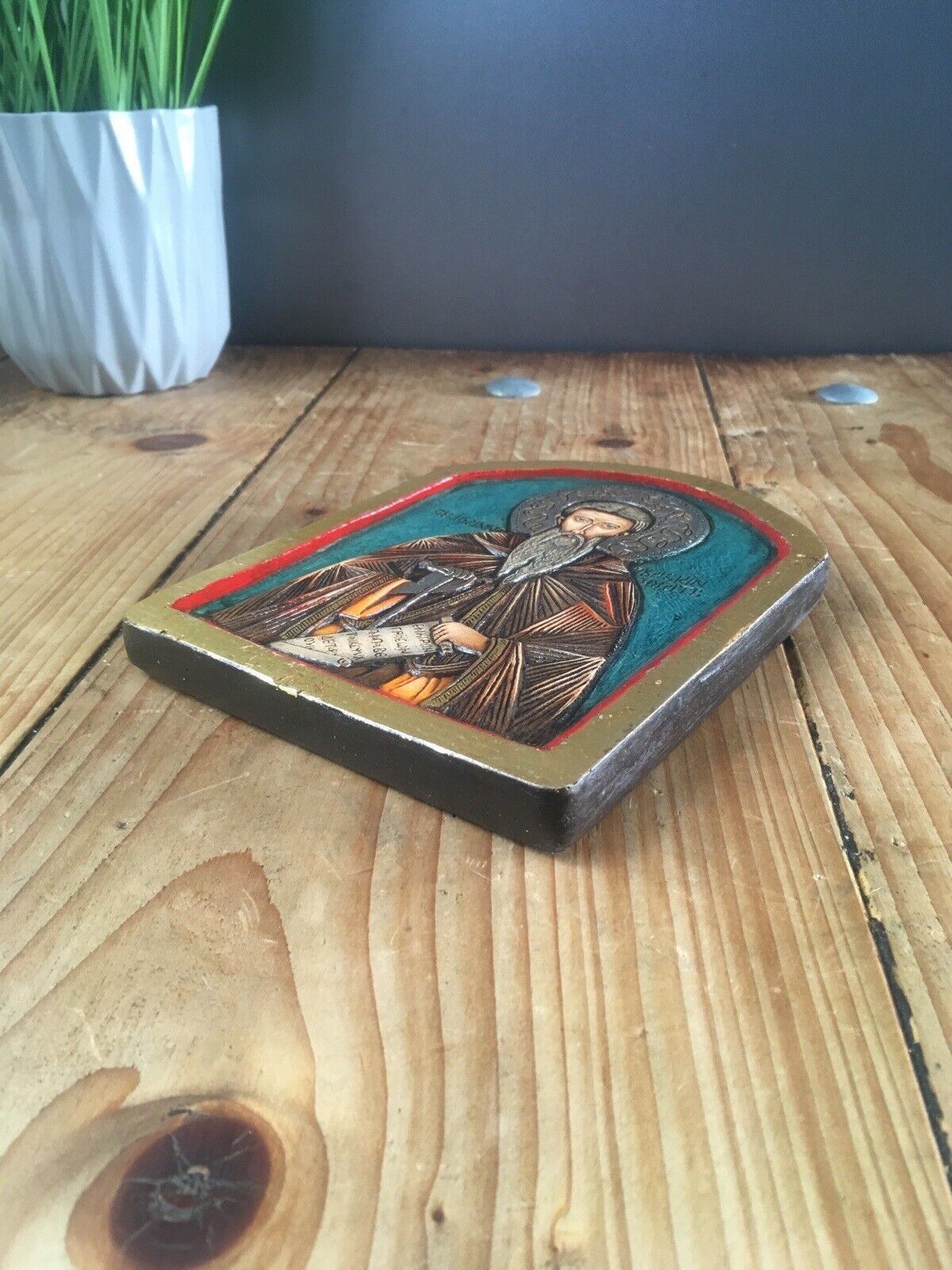 Vintage Saint John Of Rila Orthodox Icon Byzantine Religious Wooden Wall Panel photo vinterior
