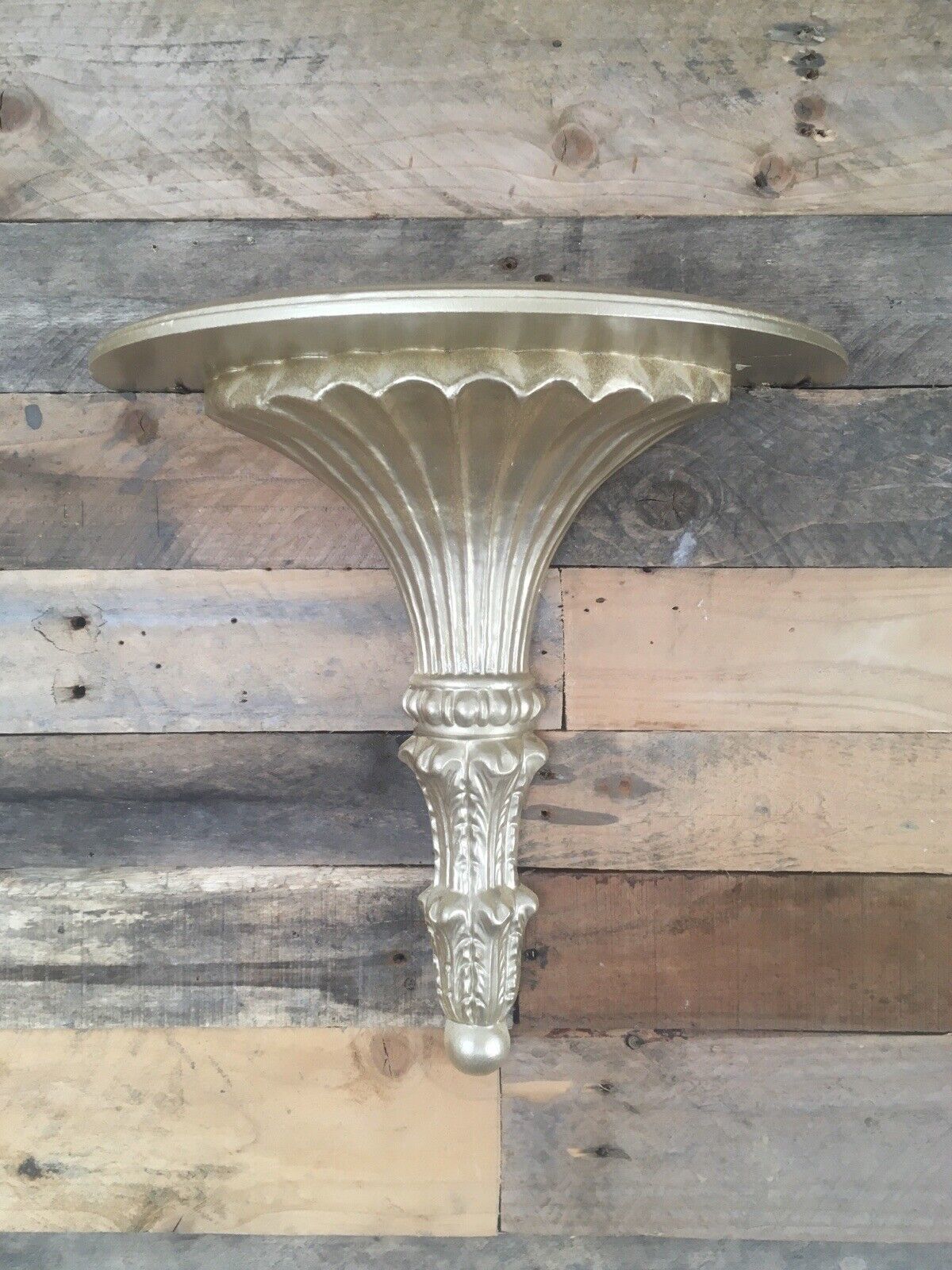 Vintage Gold Rococo Italian Baroque Wooden Scalloped Leaf Wall Bracket Shelf photo furniture
