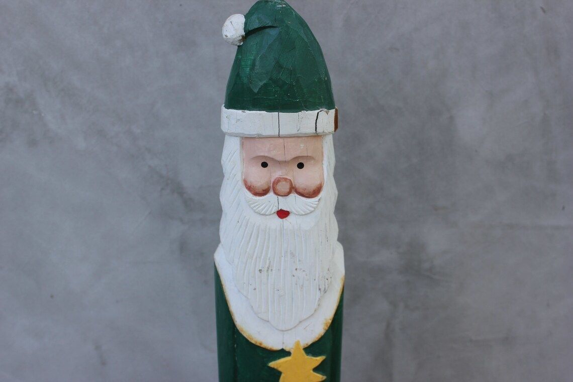Large Santa Claus Statue Christmas Photo Prop Father Frost Wooden Hand Carved Welcome Christmas Figurine Home Decoration photo 159.0