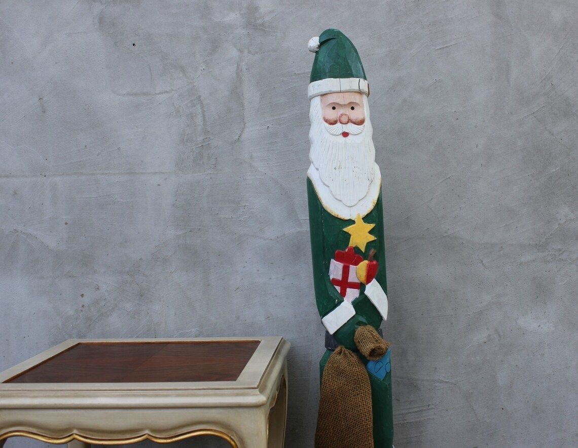 photo furniture Large Santa Claus Statue Christmas Photo Prop Father Frost Wooden Hand Carved Welcome Christmas Figurine Home Decoration