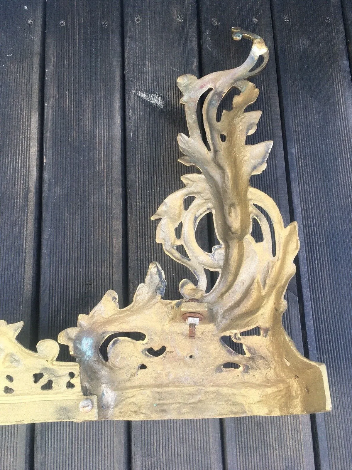 Beautiful Antique French Rococo Style 3 Piece Fireside Fender Fire Dogs Andirons photo vinterior